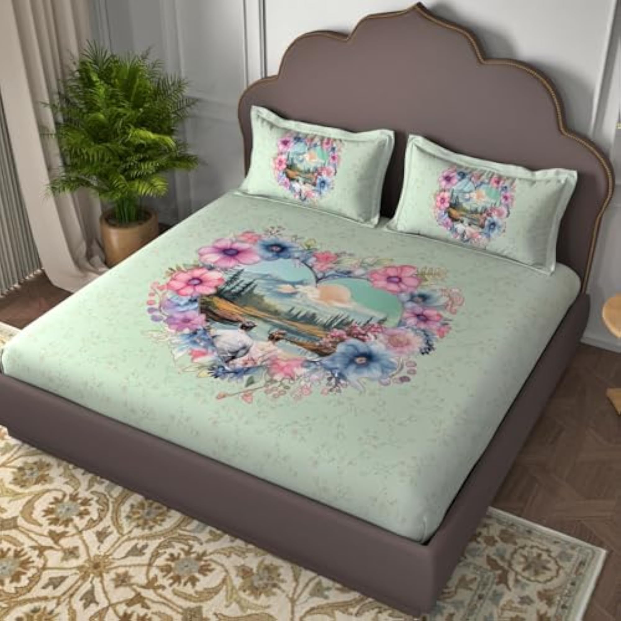 100% Pure Cotton King Size Bedsheet, Digital Print